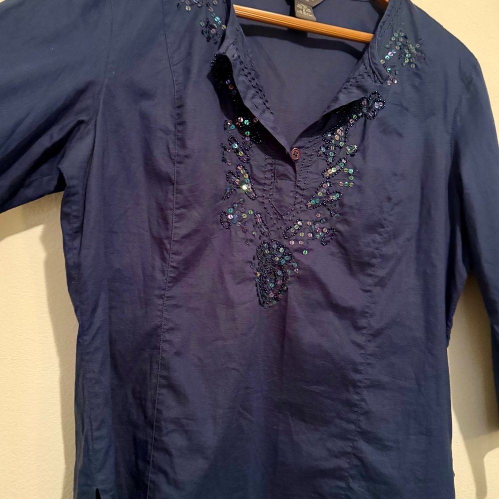 Van Heusen Navy Blue Women's Cotton Top